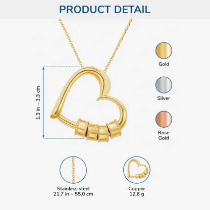 Love Heart Pendant Necklace With Custom Name Beads