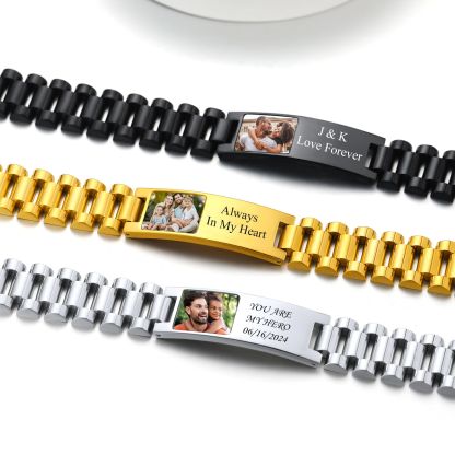 Personalized Name Picture Bracelets ID Bracelets for Men