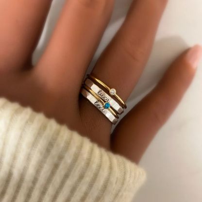 Mother's Gift Personalized Birthstone Name Ring set