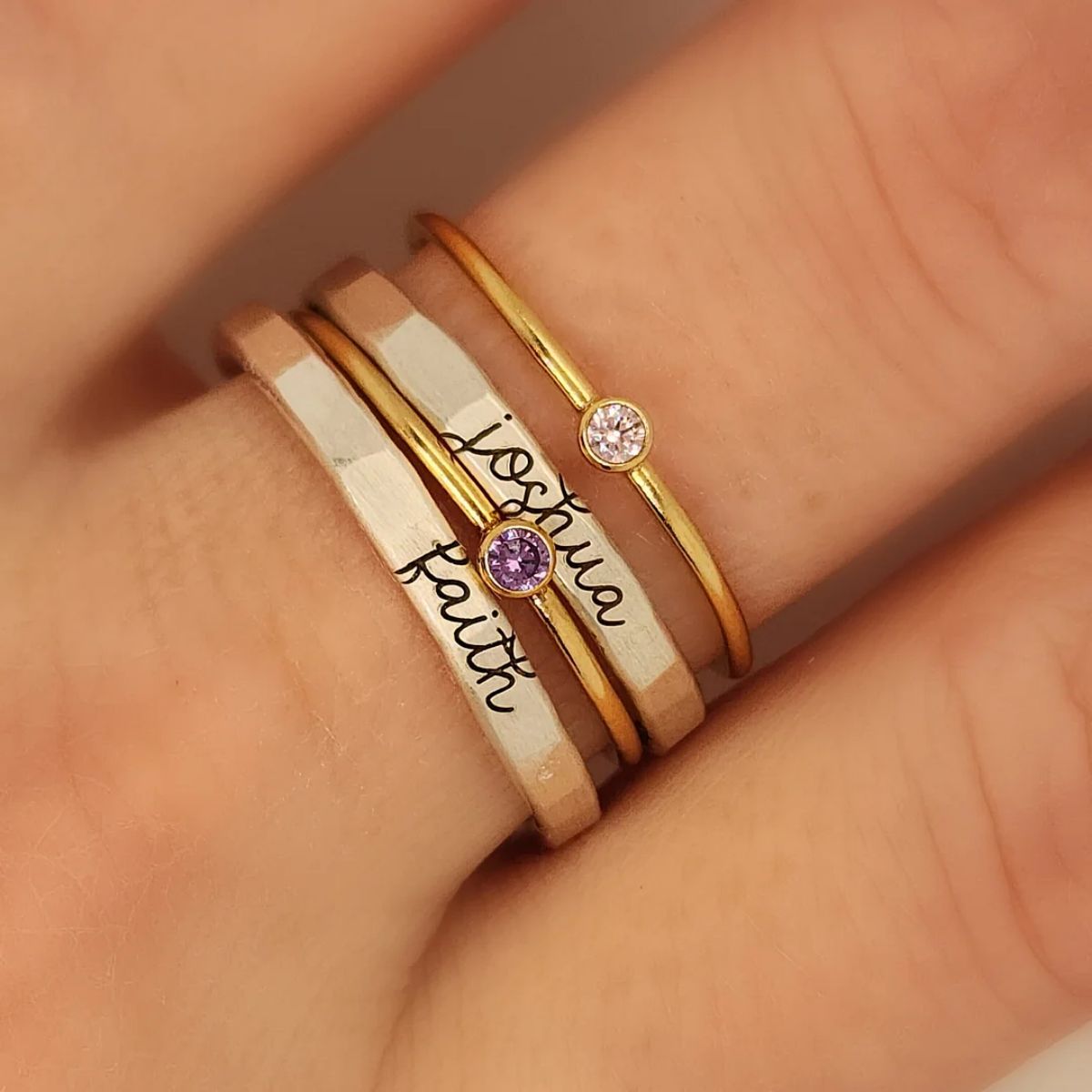 Mother's Gift Personalized Birthstone Name Ring set