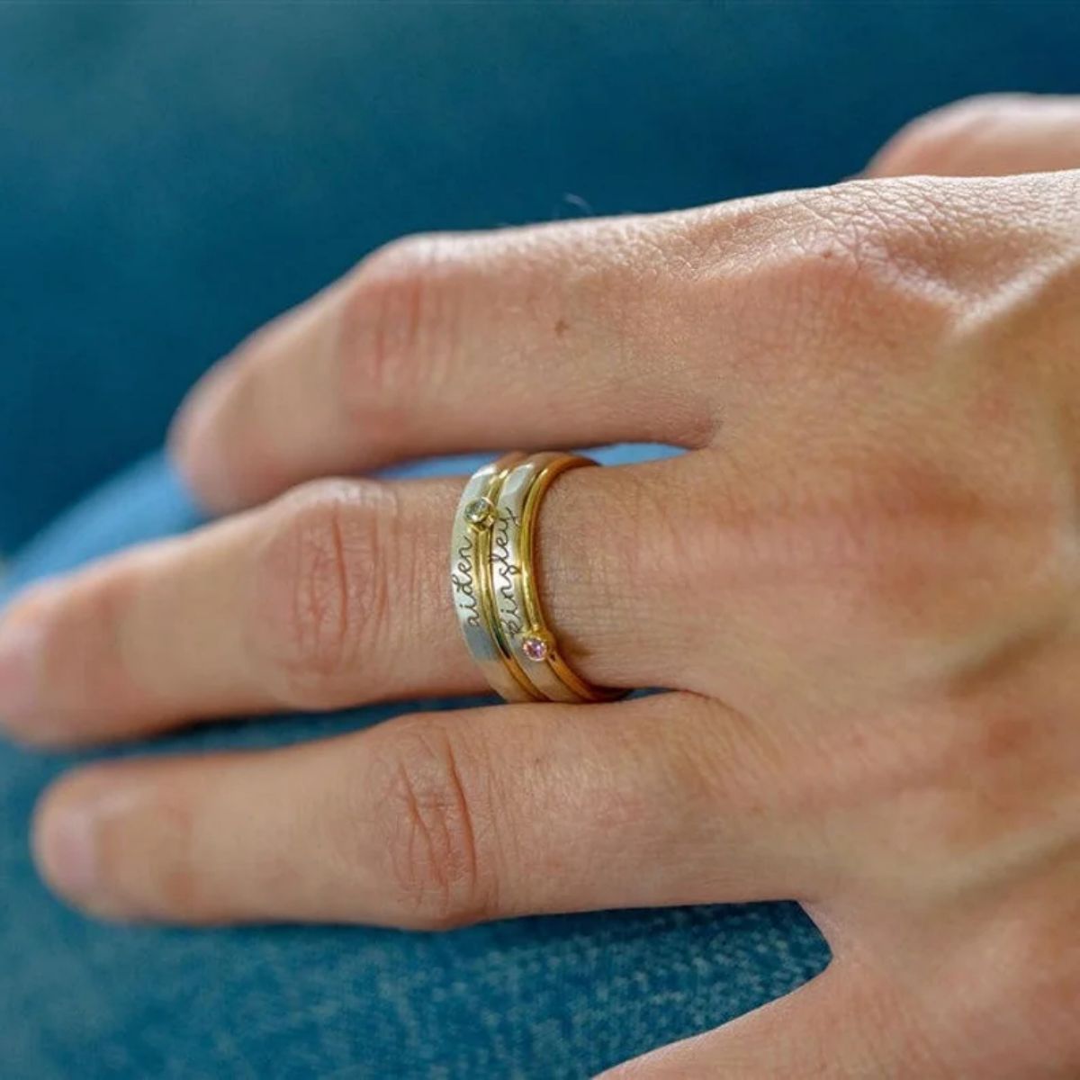 Mother's Gift Personalized Birthstone Name Ring set