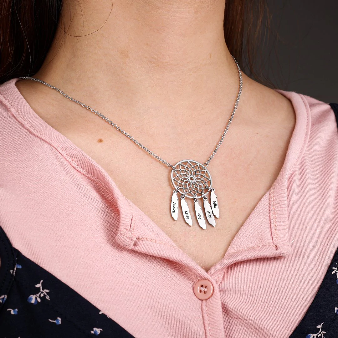 Dream Catcher Necklace Personalized 2-10 Names Mom`s Gift