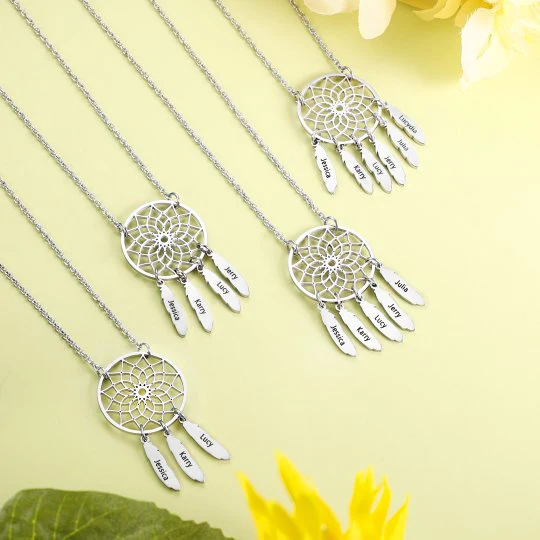 Dream Catcher Necklace Personalized 2-10 Names Mom`s Gift
