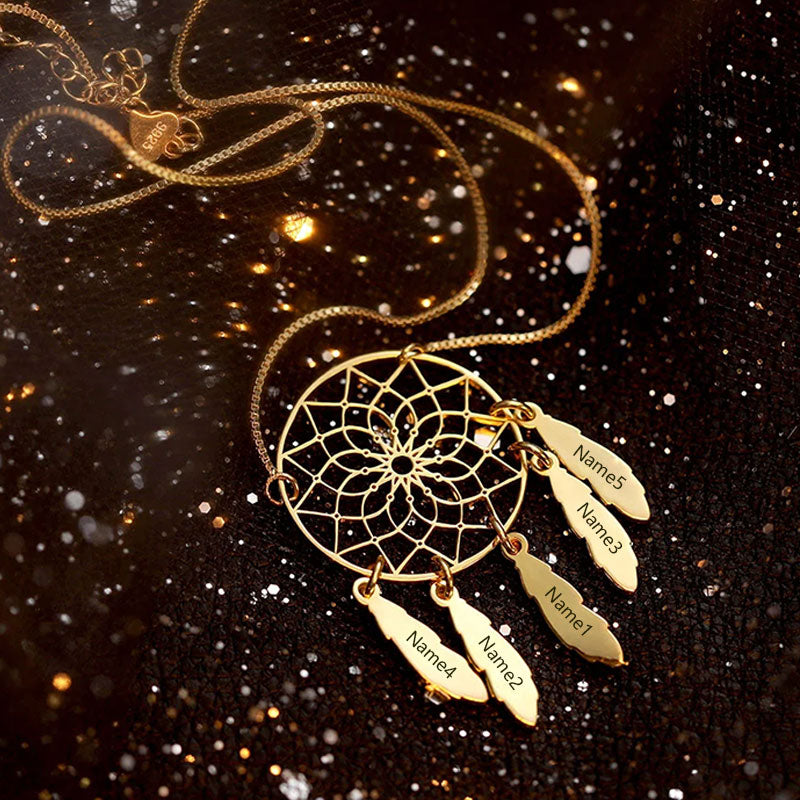 Dream Catcher Necklace Personalized 2-10 Names Mom`s Gift
