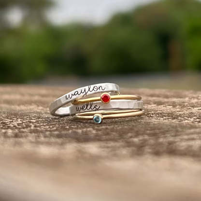 925 Sterling Silver Personalized Name Ring 4 in 1 Birthstone Anniversary Gift