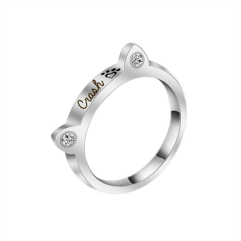 925 Sterling Silver Name Engraved Ear & Bone Shaped Pet Ring