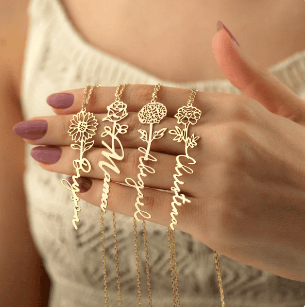 No Rain - No Flowers - Never Forget That I Love You | Birth Flower Name Necklace