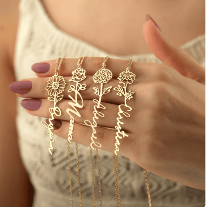 No Rain - No Flowers - Never Forget That I Love You | Birth Flower Name Necklace