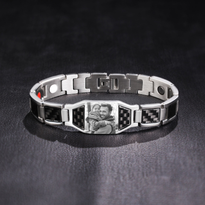 Sparkleondemand Custom Men's Titanium Steel Carbon Fiber Photo Bracelet