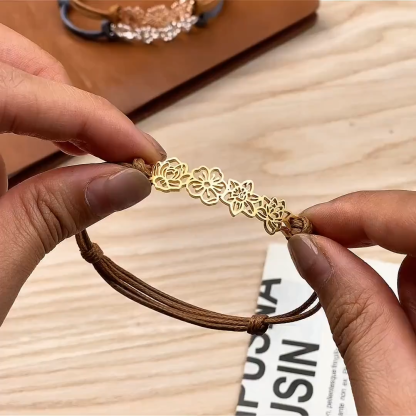 Mom's Gift Personalized Birth Flower Bracelet - No Rain No Flowers - Let Her Feel Proud