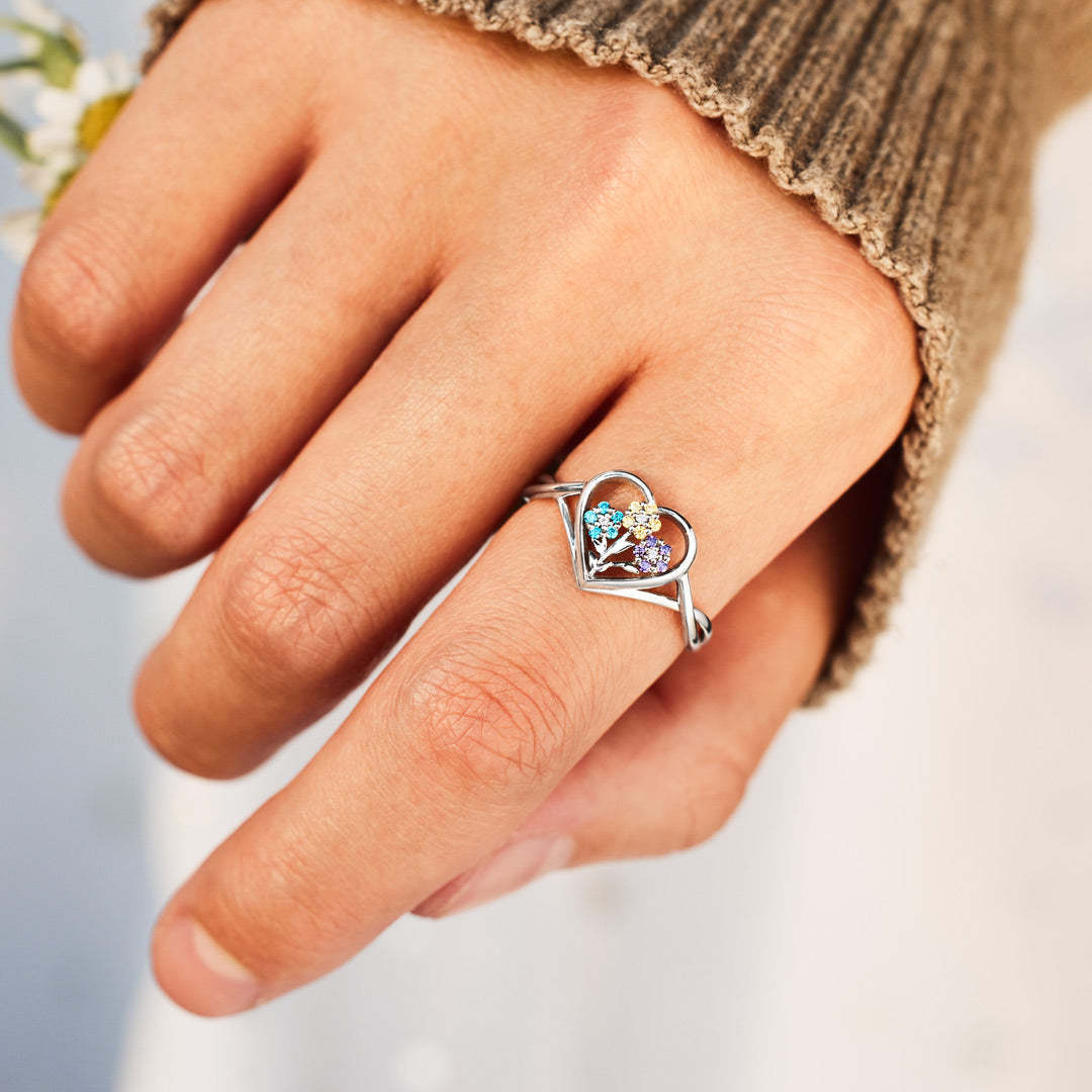 1-6 Birthstones Flower Heart Ring
