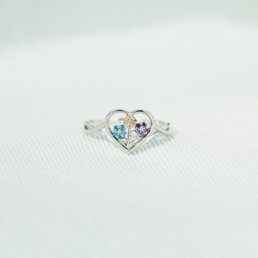 1-6 Birthstones Flower Heart Ring
