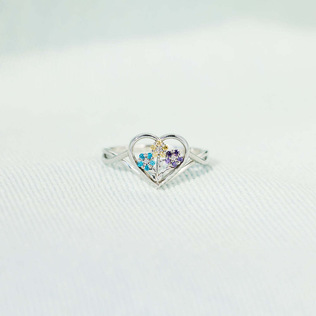 1-6 Birthstones Flower Heart Ring
