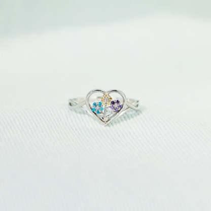1-6 Birthstones Flower Heart Ring