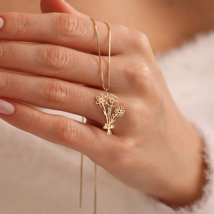 Family Birth flower Necklace, Multiple Birth Flower Bouquet Necklace, Personalized Birthday Gifts, Birth Month Flower Necklace, Gift for her