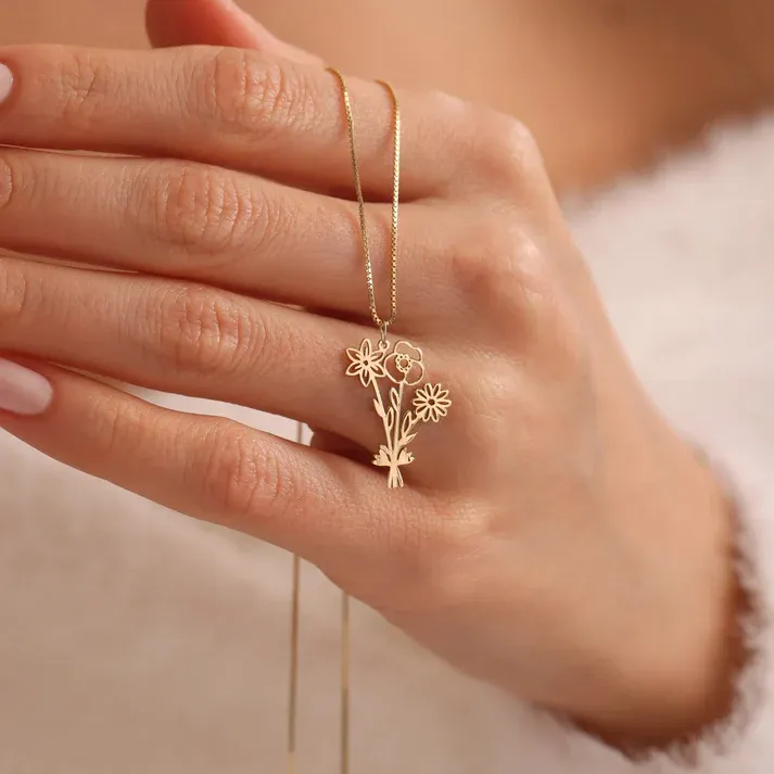 Family Birth flower Necklace, Multiple Birth Flower Bouquet Necklace, Personalized Birthday Gifts, Birth Month Flower Necklace, Gift for her