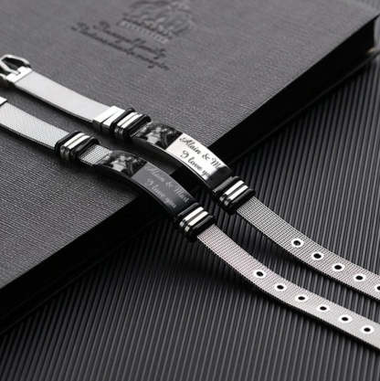 Christmas Gift Personalized Men Photo Bracelet Engraved ID Bar Bracelet