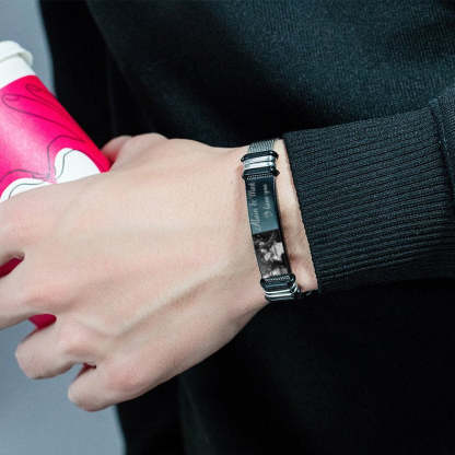 Christmas Gift Personalized Men Photo Bracelet Engraved ID Bar Bracelet