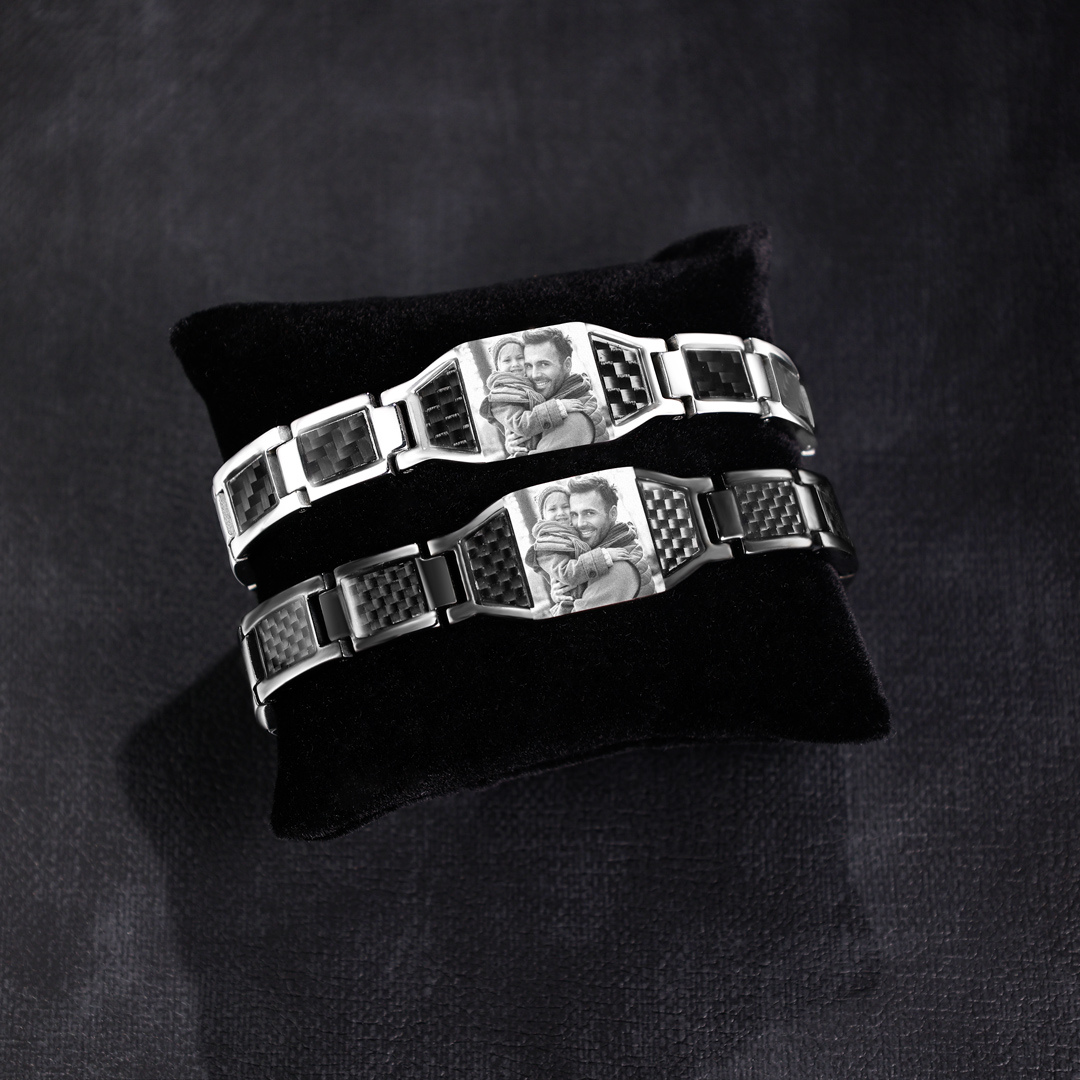 Sparkleondemand Custom Men Magnetic Bracelet Personalized Photo Bracelet for Him