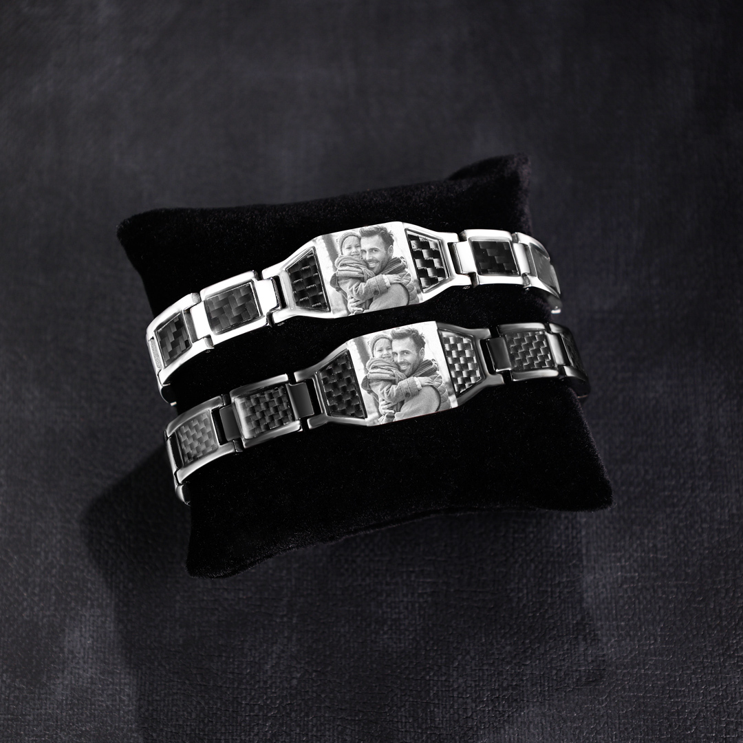 Sparkleondemand Custom Men Magnetic Bracelet Personalized Photo Bracelet for Him
