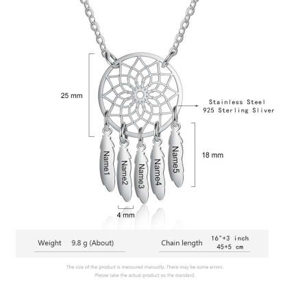Dream Catcher Necklace Personalized 2-10 Names Mom`s Gift