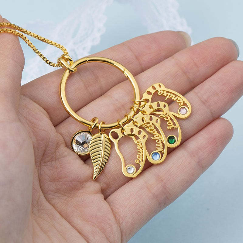 Christmas Gift Personalized Circle Hollow Baby Feet Shape Pendants with Birthstones