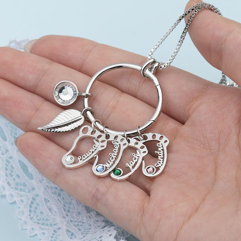 Christmas Gift Personalized Circle Hollow Baby Feet Shape Pendants with Birthstones