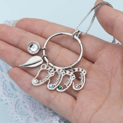Christmas Gift Personalized Circle Hollow Baby Feet Shape Pendants with Birthstones