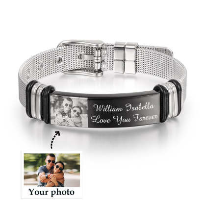 Christmas Gift Personalized Men Photo Bracelet Engraved ID Bar Bracelet