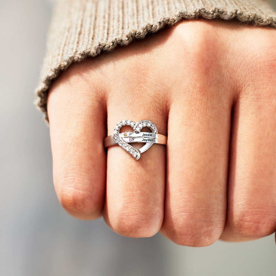 1-5 Names & Birthstones Heart Ring