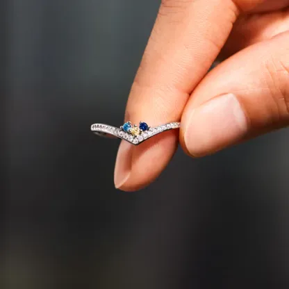 Custom 1-8 Birthstones Chevron Pave Ring