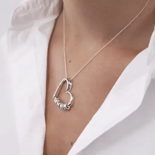 Love Heart Pendant Necklace With Custom Name Beads