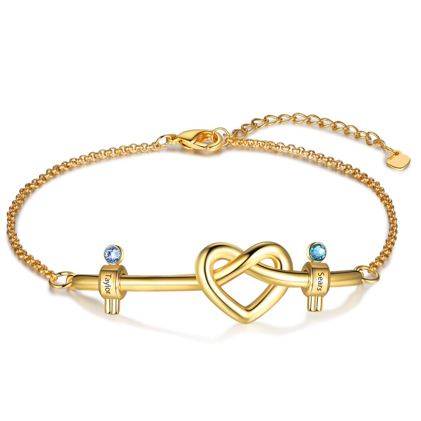 Mother's Day Personalized Heart Bracelet with 2 Birthstones Bead Bracelet for Her-Engravingift
