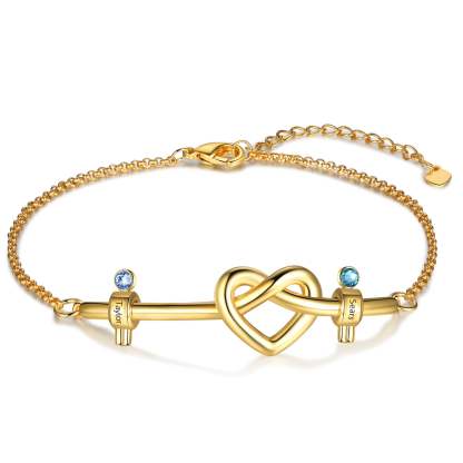 Mother's Day Personalized Heart Bracelet with 2 Birthstones Bead Bracelet for Her-Engravingift