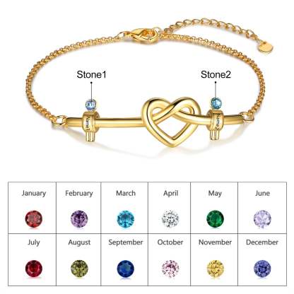 Mother's Day Personalized Heart Bracelet with 2 Birthstones Bead Bracelet for Her-Engravingift