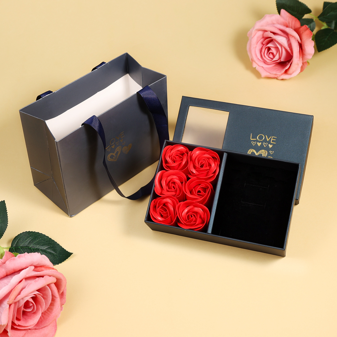 Enchanted Rose Jewelry Box Gift Package Black Pink