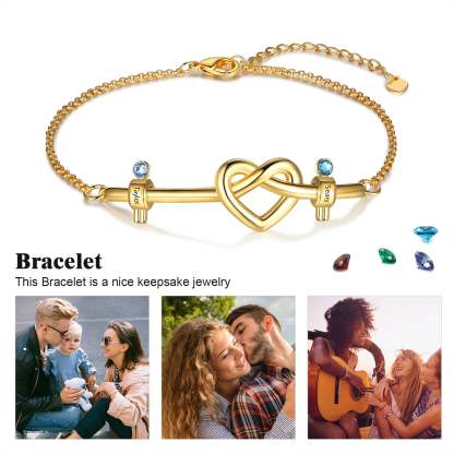 Mother's Day Personalized Heart Bracelet with 2 Birthstones Bead Bracelet for Her-Engravingift