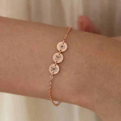 Mom's Gift Birth Flower Bracelet - No Rain No Flowers - Let Her Heart Swell With Pride.