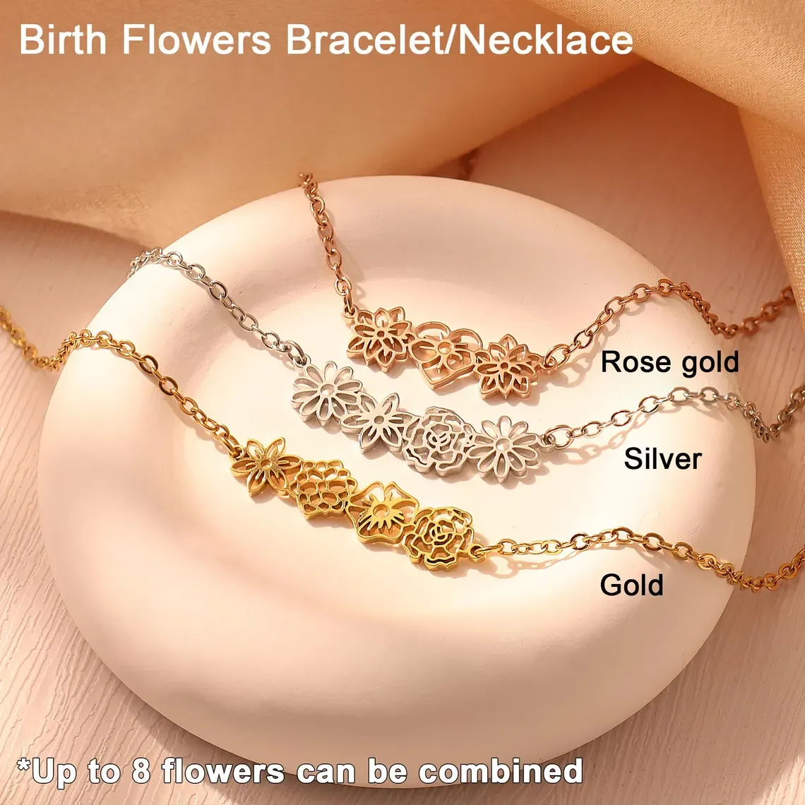 Personalized Mom's Gift Birthday Family Fashion Flower Charm Bracelet