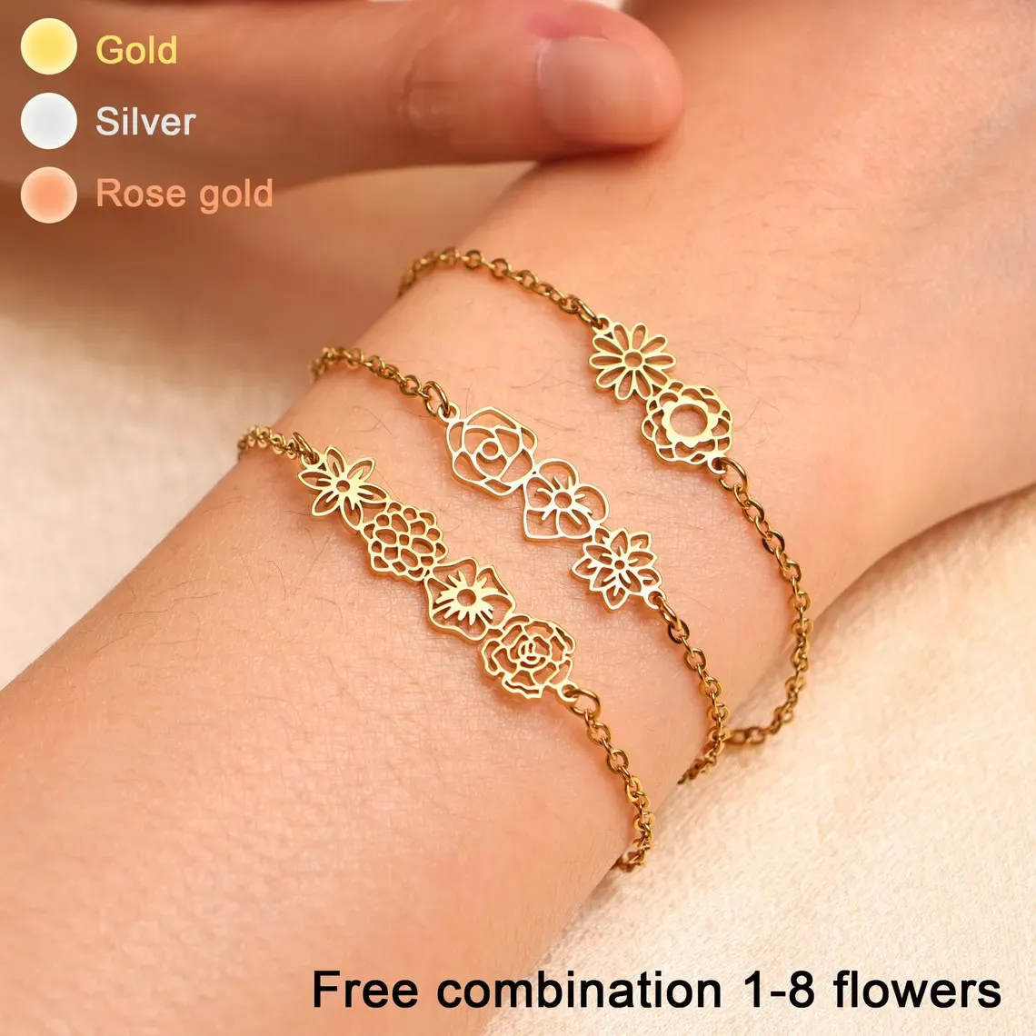 Personalized Mom's Gift Birthday Family Fashion Flower Charm Bracelet