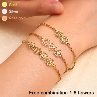 Personalized Mom's Gift Birthday Family Fashion Flower Charm Bracelet