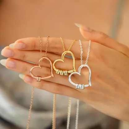 Love Heart Pendant Necklace With Custom Name Beads