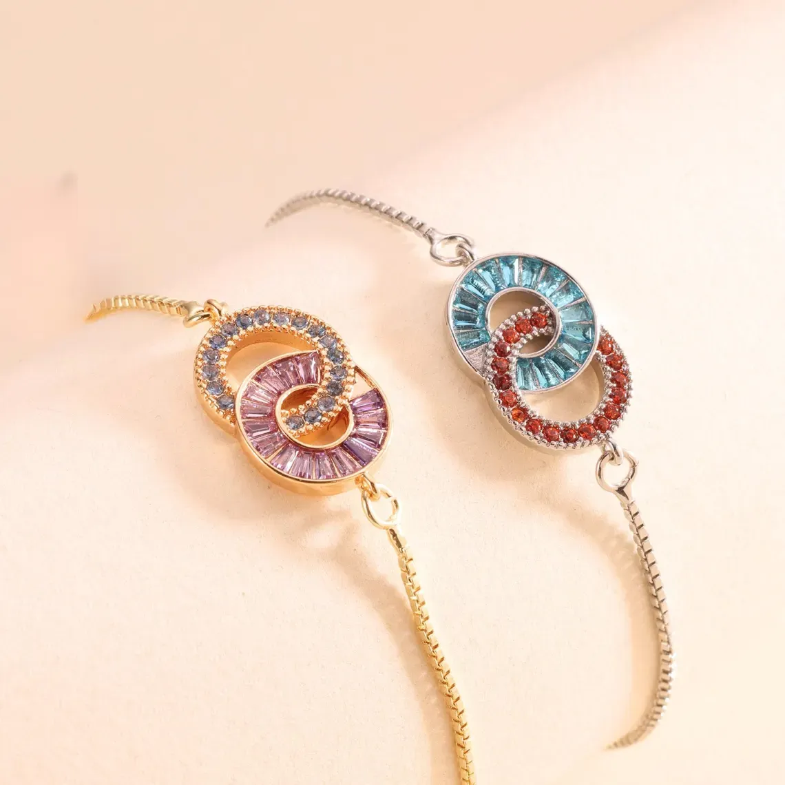 Mother & Daughter Birthstone Unbreakable Bond Linking Circles Bracelet