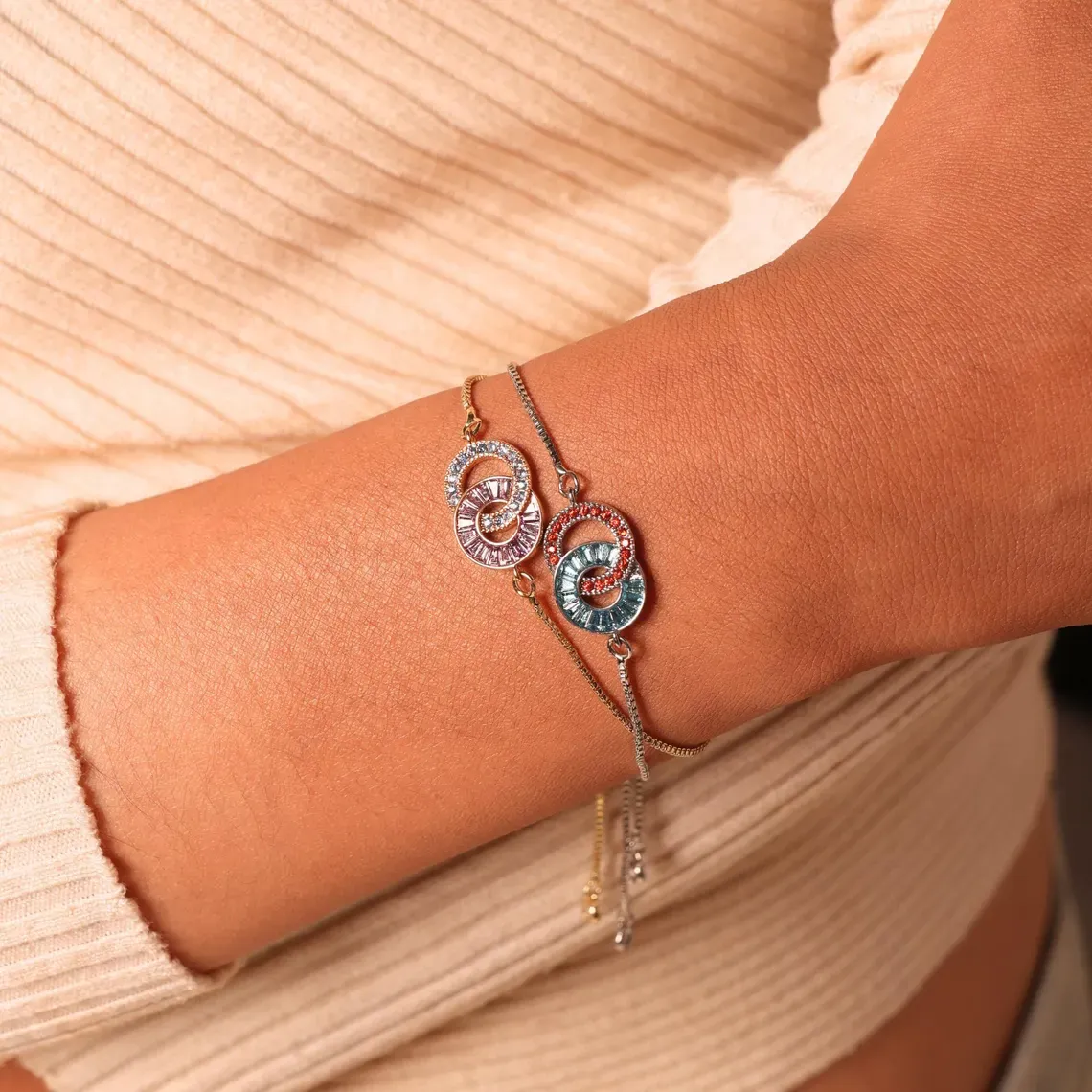 Mother & Daughter Birthstone Unbreakable Bond Linking Circles Bracelet