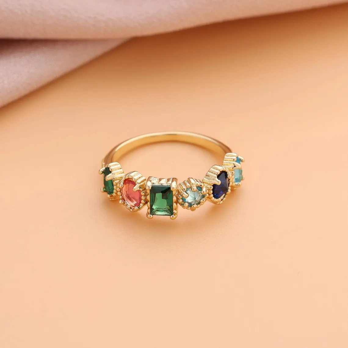 New Arrival Personalized Birthstone Mom's Gift Hand-hammered Ring