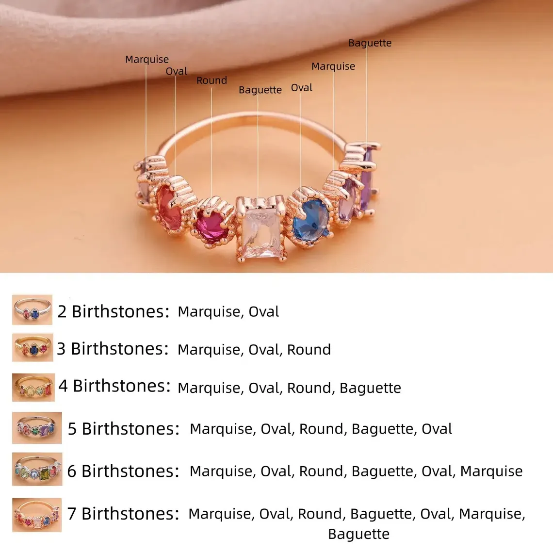 New Arrival Personalized Birthstone Mom's Gift Hand-hammered Ring