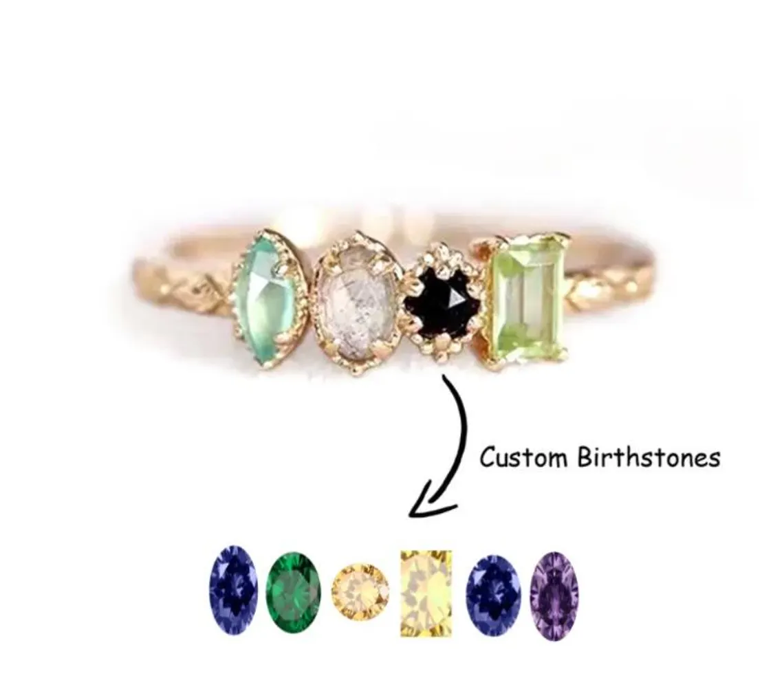 New Arrival Personalized Birthstone Mom's Gift Hand-hammered Ring