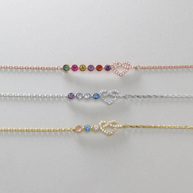 Birthstone Dainty Family Infinity Bracelet with Heart for your lover, Gift for Mum, Birthday Gift, Christmas Gift, Gemstone Bracelet