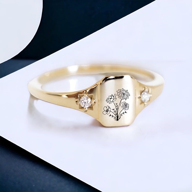 Birth Flower Customized Family Memorial Diamond Ring