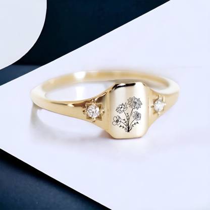 Birth Flower Customized Family Memorial Diamond Ring